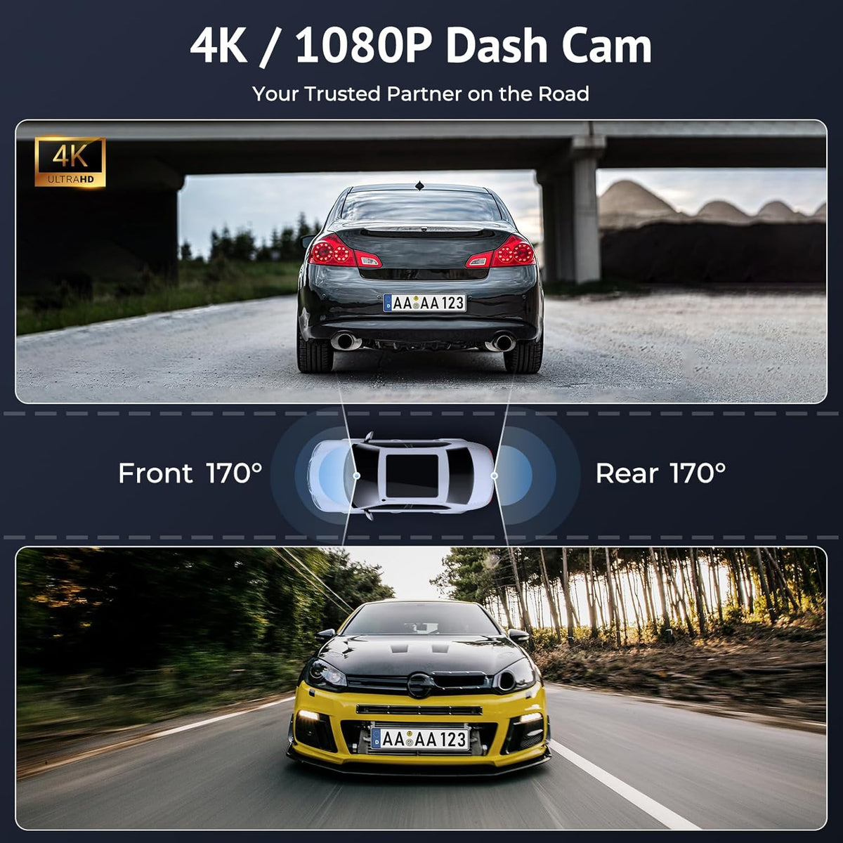 Carplay scherm voor auto 10,3 inch HD IPS draadloos compatibel met Apple Carplay & Android Auto, Touch Car Play Screen met SuperLink, 4K Dash Cam, 1080p Backup Camera, Loop Recording, Bluetooth Audio