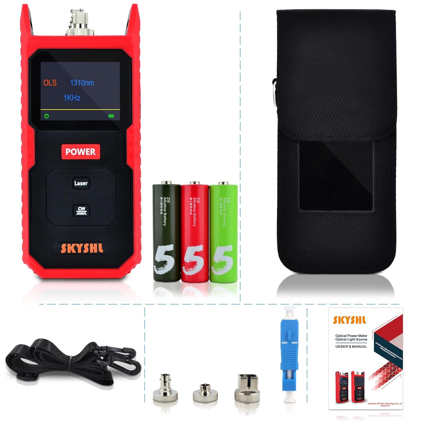 1310nm en 1550nm OLS Optische Lichtbron SM Optical Fiber Light Source Tester met SC+FC+ST+LC UPC adapter en Kleurenscherm-SS100S3
