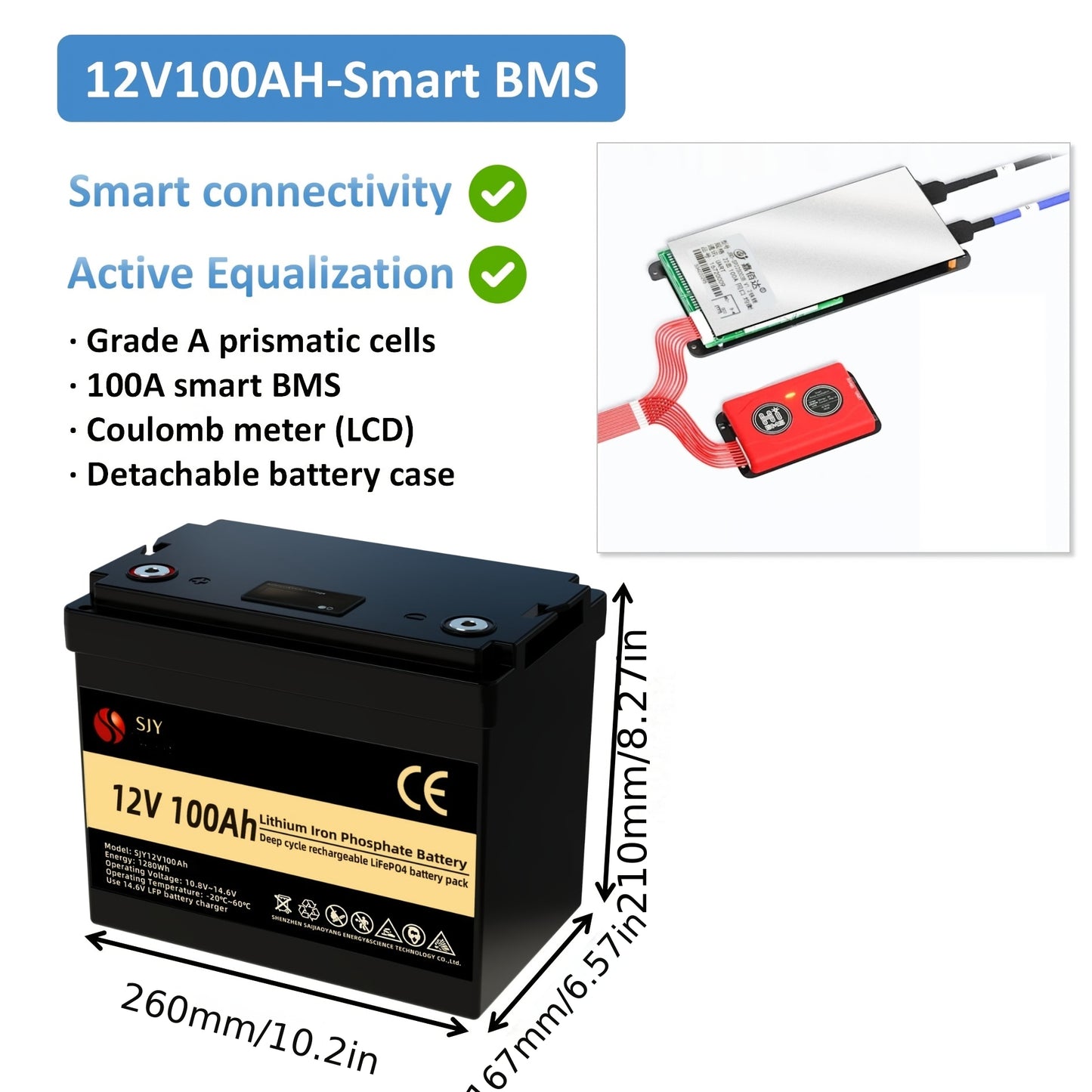 12V 100Ah LiFePO4 batterij – Lithium Accu – Solar Accu – Bootaccu – Camperaccu – 100A BMS Smart Connection – Langdurige Capaciteit en Duurzame Prestaties