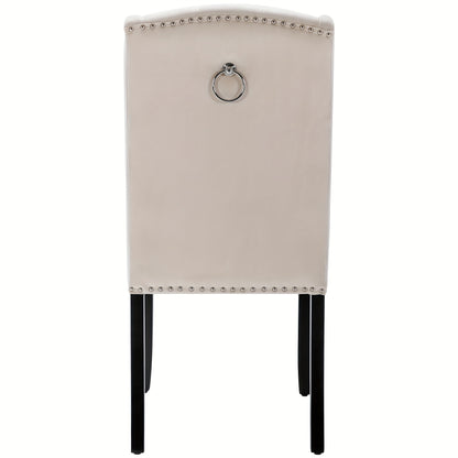 Eetkamerstoelen – Stoelen – Kuipstoelen – Keukenstoelen – Lounge Stoelen – Set Van 4 – Beige Velvet – Massief Eikenhouten Poten – Decoratieve Knopen En Nagelrand