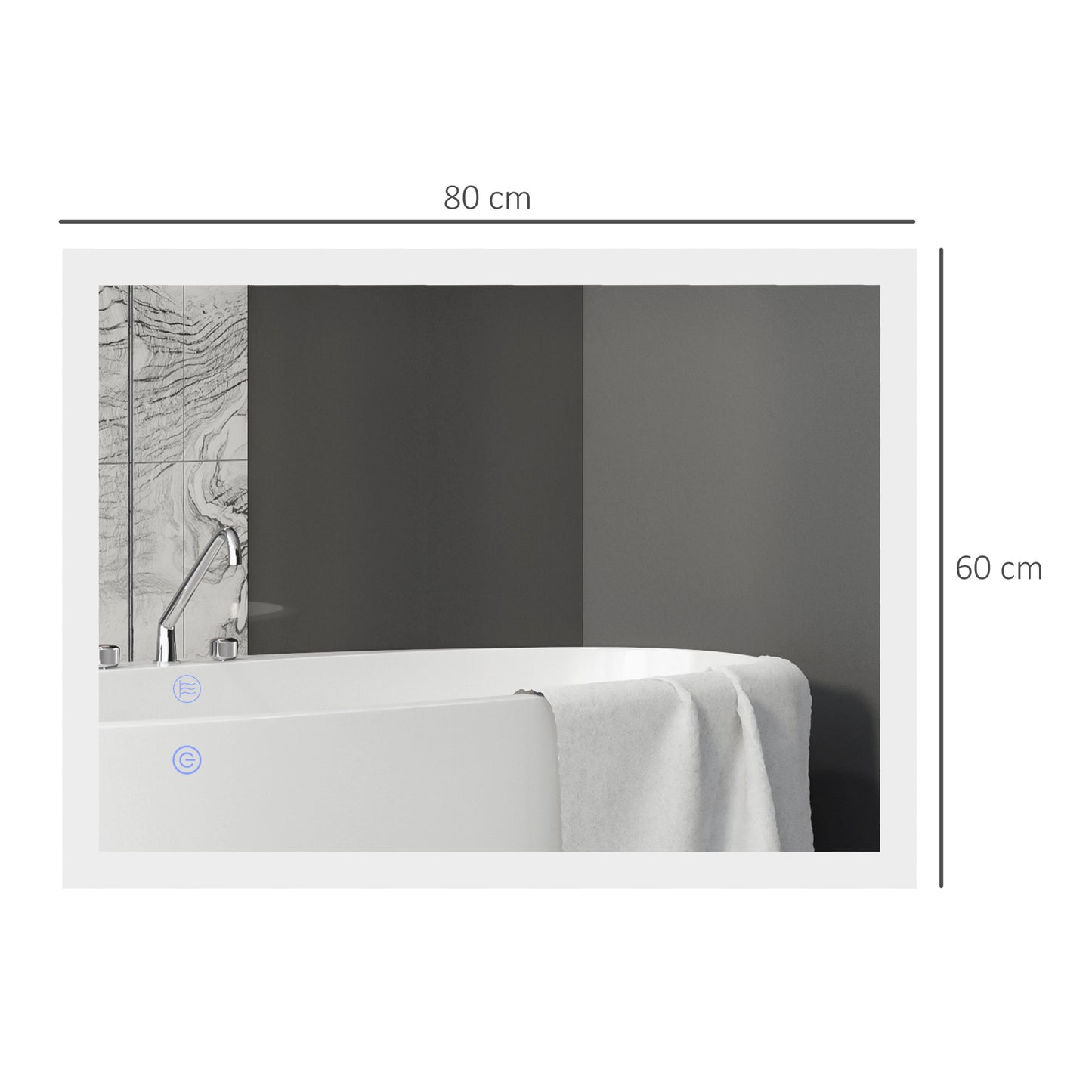 LED Badkamerspiegel – Spiegel, Verlichte Spiegel, Make-up Spiegel, Badkamer Spiegel – Wit Zilver – 80 x 60 cm – Touch Bedieningspaneel – Anti-condensfunctie