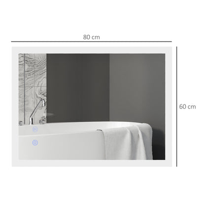 LED Badkamerspiegel – Spiegel, Verlichte Spiegel, Make-up Spiegel, Badkamer Spiegel – Wit Zilver – 80 x 60 cm – Touch Bedieningspaneel – Anti-condensfunctie
