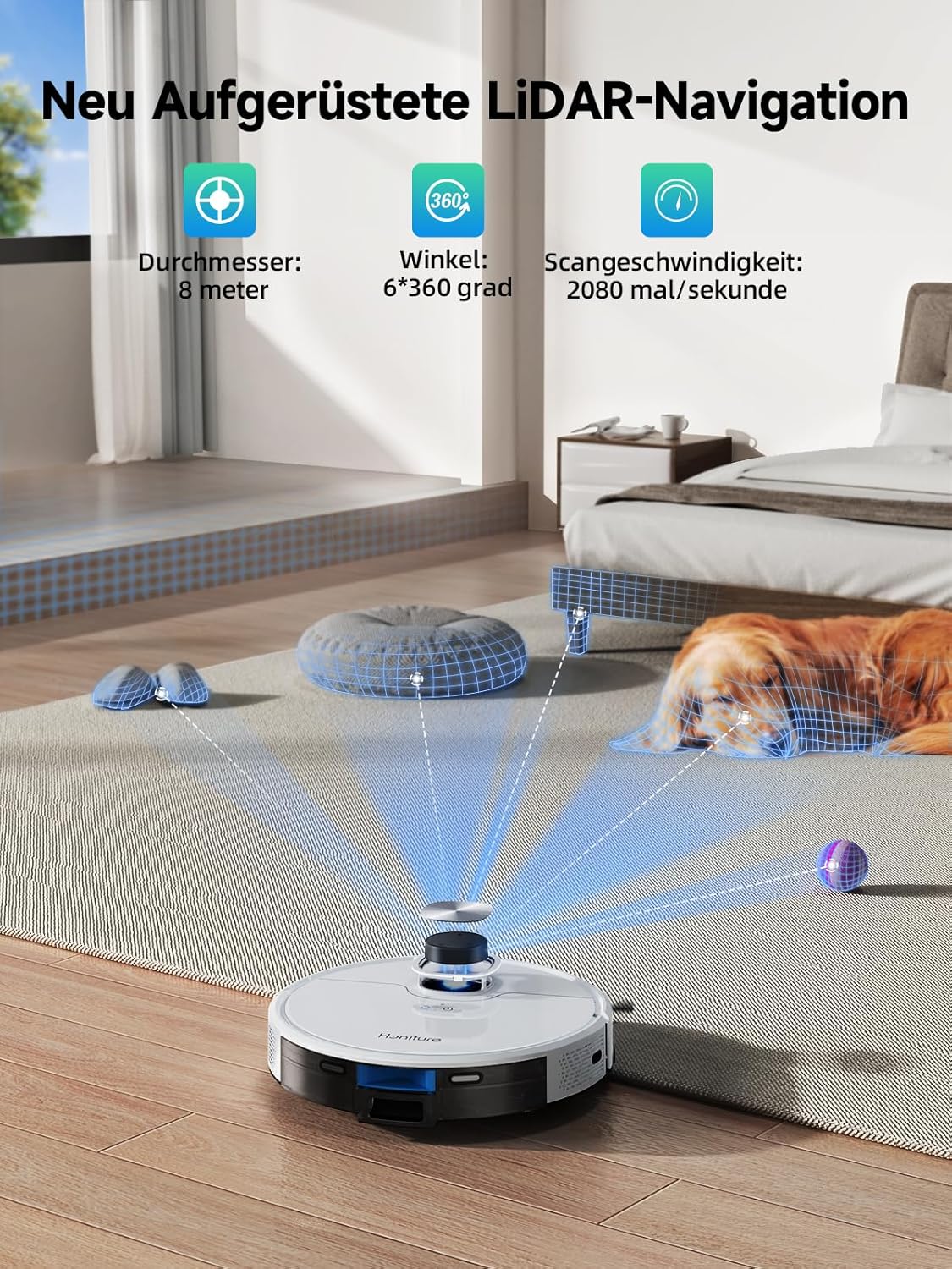 HONITURE Q6 SE robotstofzuiger met dweilfunctie, 3500 Pa stofzuigerrobot met opgeslagen kaarten, ideaal voor dierenharen, tapijten en harde vloeren, looptijd 200 minuten (met 2,5 l zuigstation)