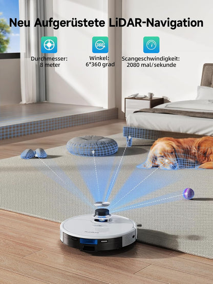 HONITURE Q6 SE robotstofzuiger met dweilfunctie, 3500 Pa stofzuigerrobot met opgeslagen kaarten, ideaal voor dierenharen, tapijten en harde vloeren, looptijd 200 minuten (met 2,5 l zuigstation)