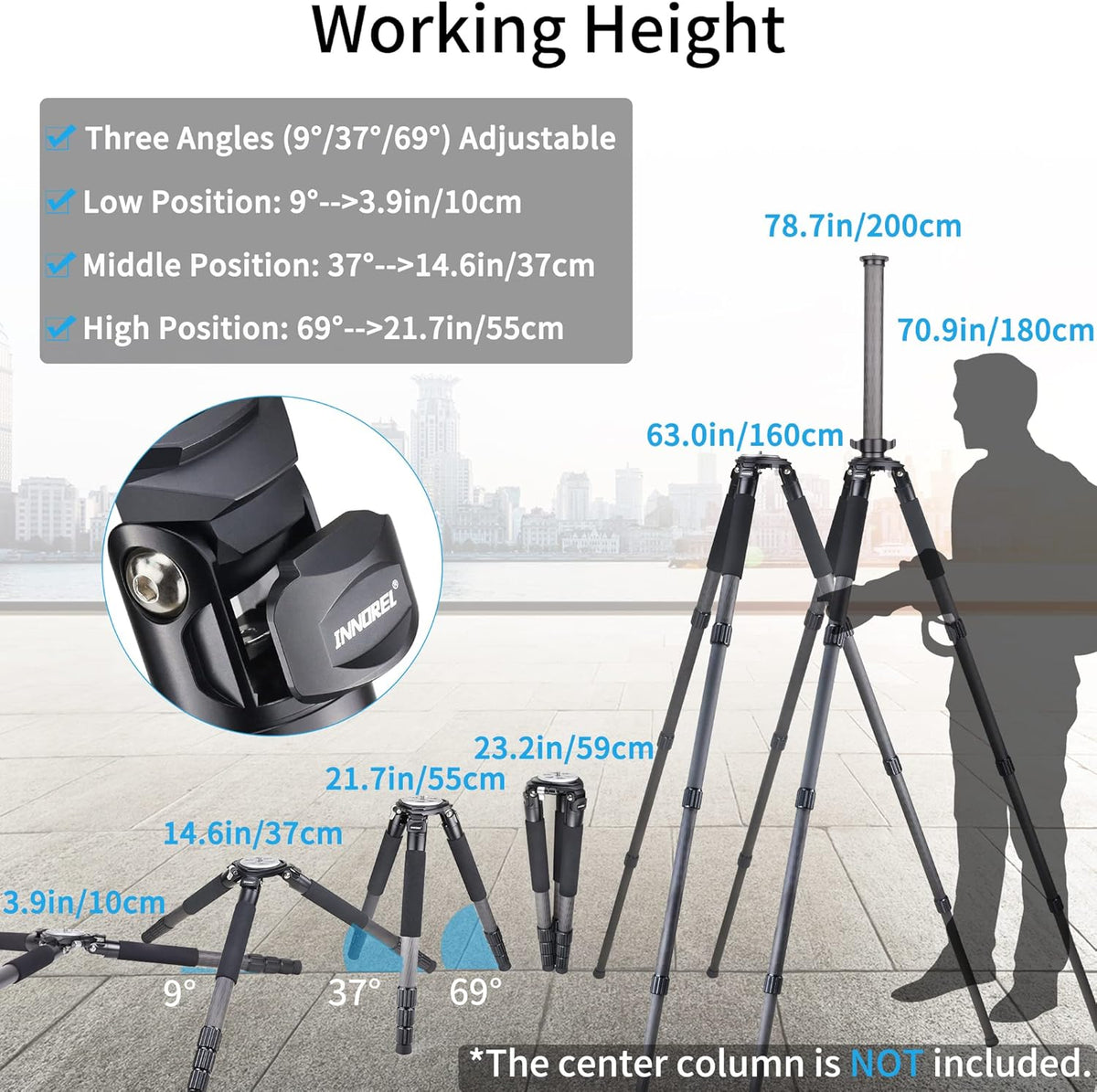 INNOREL RT90C Systematic Koolstofvezel Statief Professioneel Werkhoogte 160cm Max Buis φ40mm Maximale Belasting 88lb/40kg Ultra Stabiel Tripod voor Vogelspotters met 75mm Komadapter Statief Tas