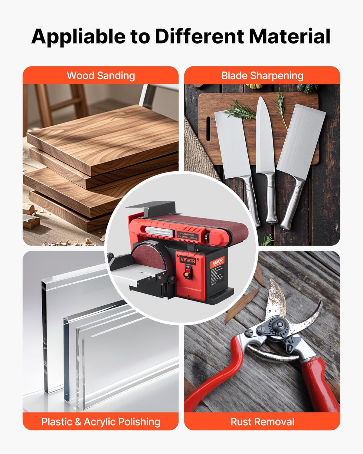 VEVOR 6 inch disc sander and 4 x 36 inch belt sander, 400 W professional pulley sander, combo with 0-45° adjustable work table and woodworking dust collection port