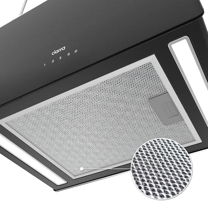 CIARRA CBCB4850 A+++ eilandafzuigkap recirculatie vrijhangend afzuigkap 48 cm 700 m³/u met slimme Wi-Fi app 4 snelheden boostfunctie glazen front inclusief actiefkoolfilter CBCF003 zwart