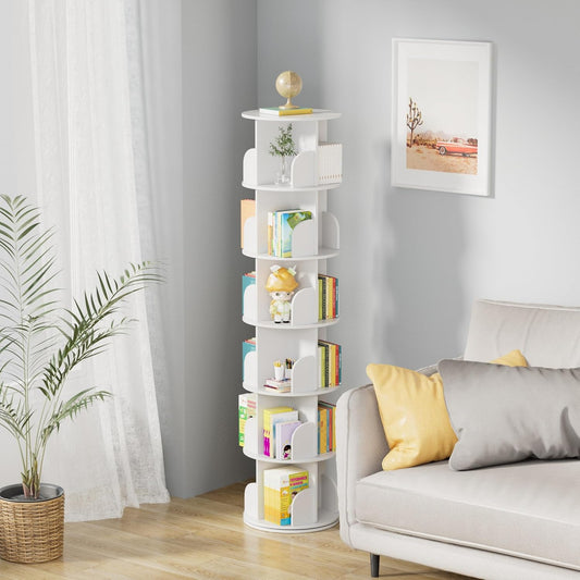tonchean Boekenkast, 6-traps draaibaar, 360 graden draaibaar, boekenkast, opbergrek, multifunctioneel staand rek, opbergrek, roterende boekenplank, wit, voor slaapkamer, kinderkamer, woonkamer