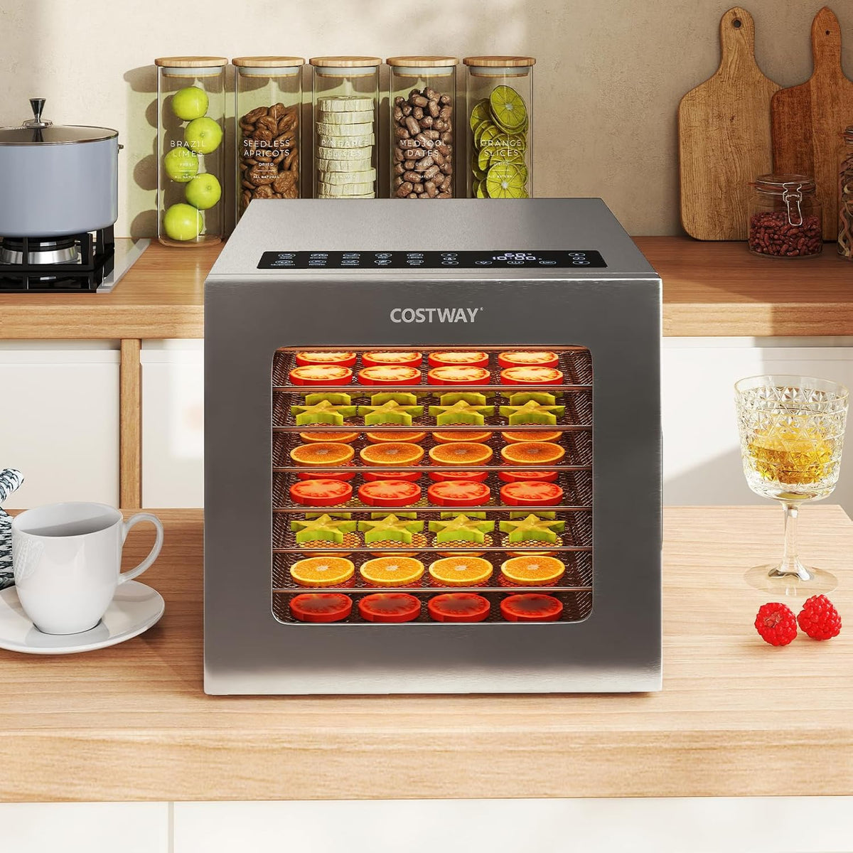 FANTASK 850 W voedseldroger roestvrij staal, voedseldehydrator met 8 vakken, dehydrator met 48 uur timer en temperatuurregelaar van 35 tot 75 °C, dehydrator voor levensmiddelen, vlees, vruchten