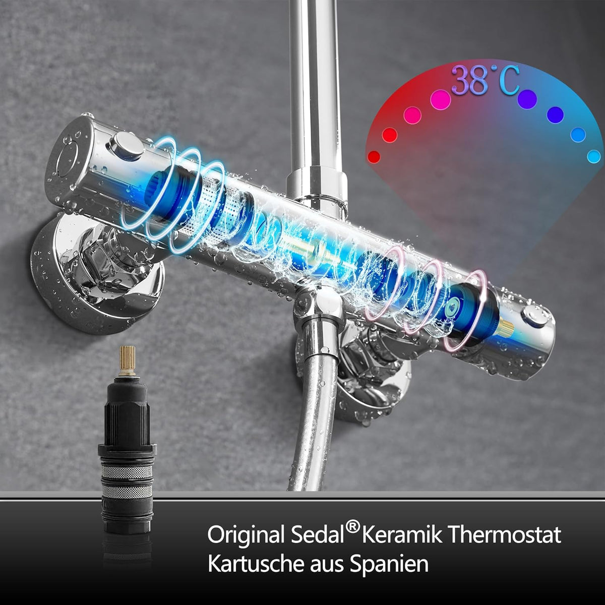 Görbach Regendouche douchesysteem met thermostaatarmatuur douchekraan, roestvrijstalen doucheset met regendouchekop en handdouche (35 x 25 cm, verchroomd)