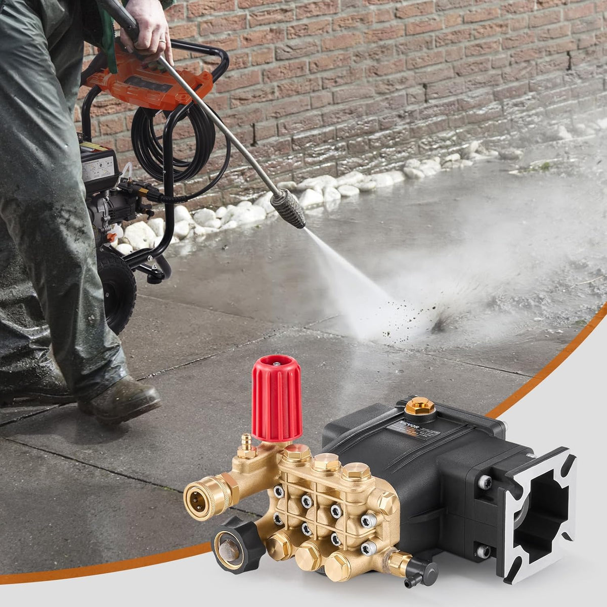Hogedrukreinigerpomp – Vervangende Pomp, Hogedrukpomp, Waterpomp, Triplex Plunjerpomp Voor Horizontale Motor – Tot 3300 PSI – 2,5 GPM