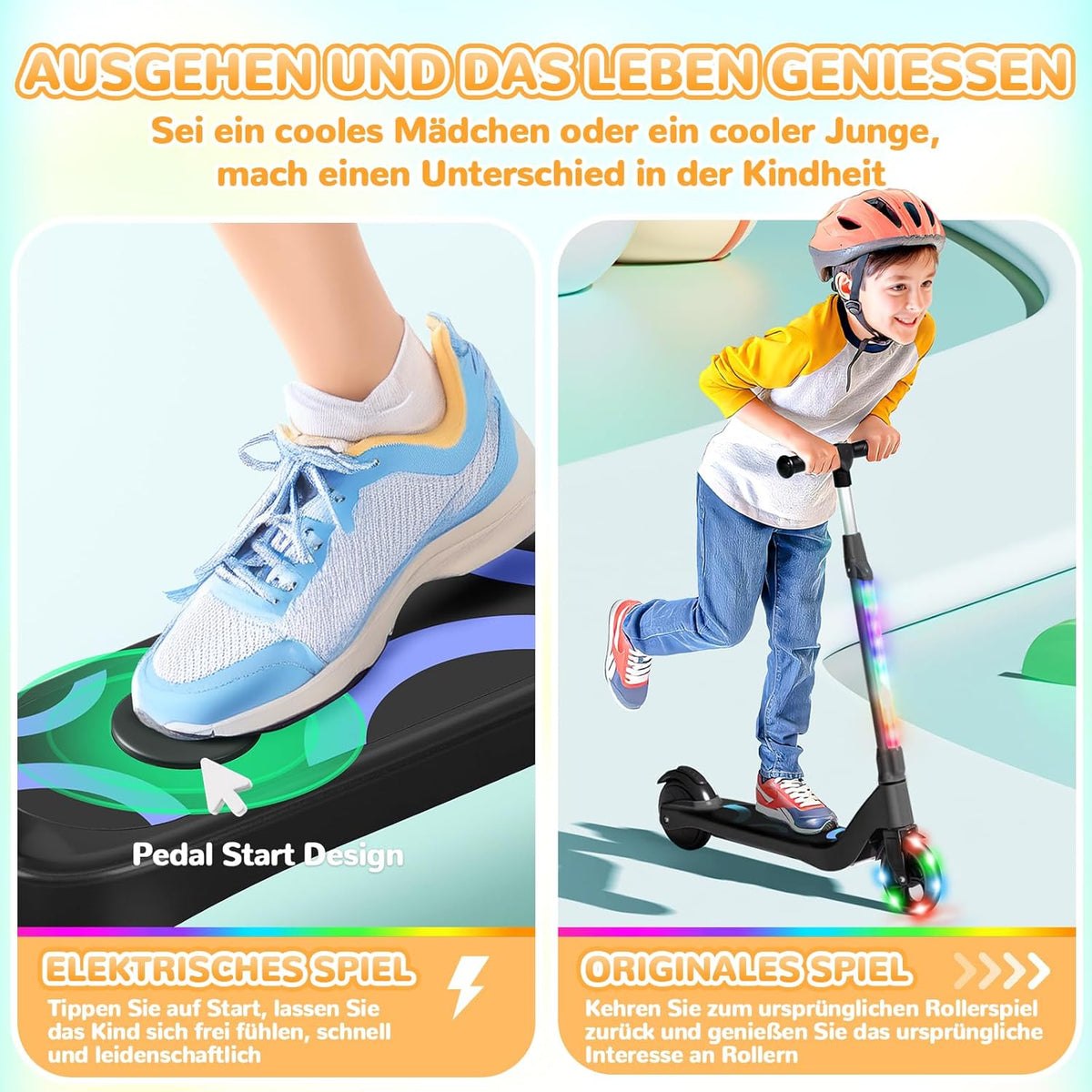 SISIGAD E-step voor kinderen van 6 tot 10 jaar, met knipperende ledlampen en 3 instelbare hoogtes, 45 W motor max. 10 km/u, maximale belasting 70 kg