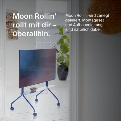 Pedestal Moon Rollin' TV-standaard met Wieltjes | Geschikt voor Televisies van 40 tot 70 inch | Televisiestandaard & TV-wagen oprolbaar | TV Meubel voor Woonkamer | Monitor & TV Stand (blauw)