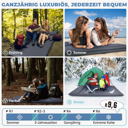 HIKENTURE Dubbele slaapmat, zelfopblazend met ingebouwde elektrische pomp, 8 cm dik campingmatras van schuim, zelfopblaasbare luchtmatras met kussen, slaapmat voor outdoor, tent, auto - B1