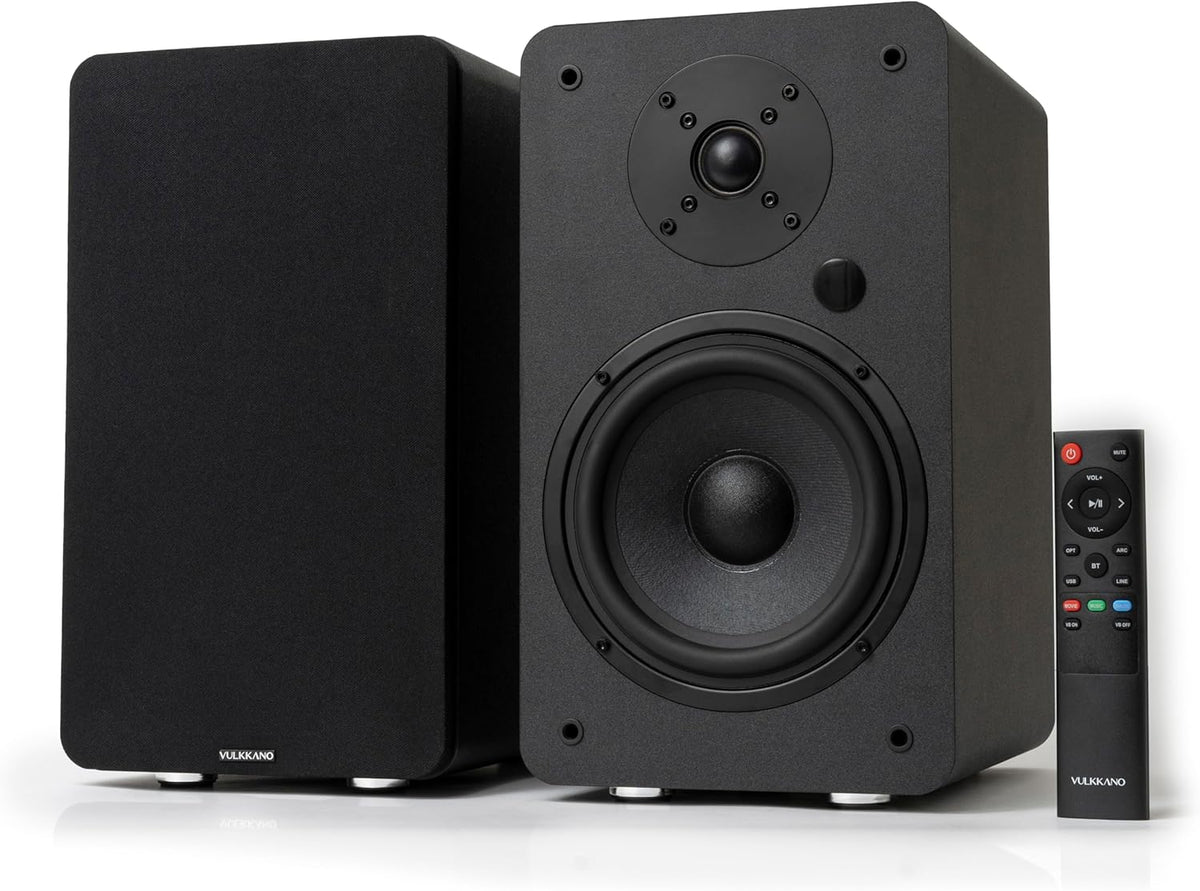 VULKKANO A6 ARC Luidspreker met 16,5 cm (6,5 inch) woofer, Bluetooth 5.0, HDMI ARC, optisch, RCA, USB, met subwoofer-uitgang, hifi-studio-monitoren met elegant design, zwart
