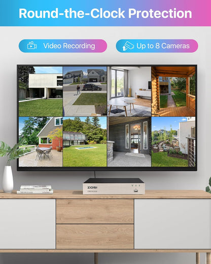ZOSI 1080P Outdoor Beveiligingscamera Set 8CH H.265 + 2MP DVR met 4X 1080P Diskless Dome Camera 24M IR Nachtzicht voor Thuisbewaking