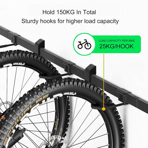 Fietsenrek - Fietsstandaard - Fietshouder - Fietshaak - voor 6 Fietsen  - Verstelbare Haken - Organisatieoplossing - voor Thuis - Garage - 160 x 18 x 10.5 cm -  Zwart