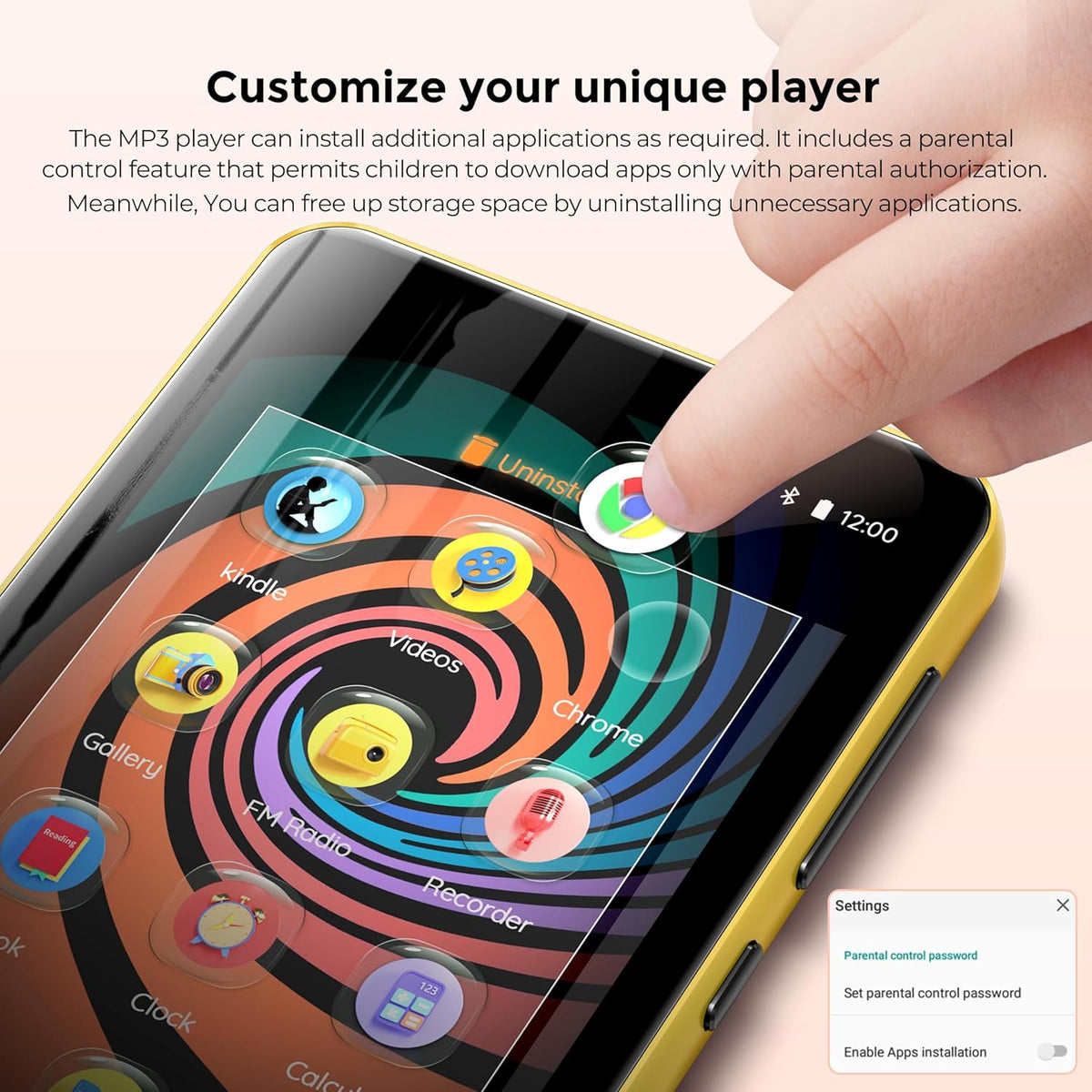 Innioasis Music Player with Bluetooth, WiFi, Spotify, Pandora, Amazon Music, 4-Inch Touchscreen, Libby, Audible, Audiobook (Black Gold) - QUORE
