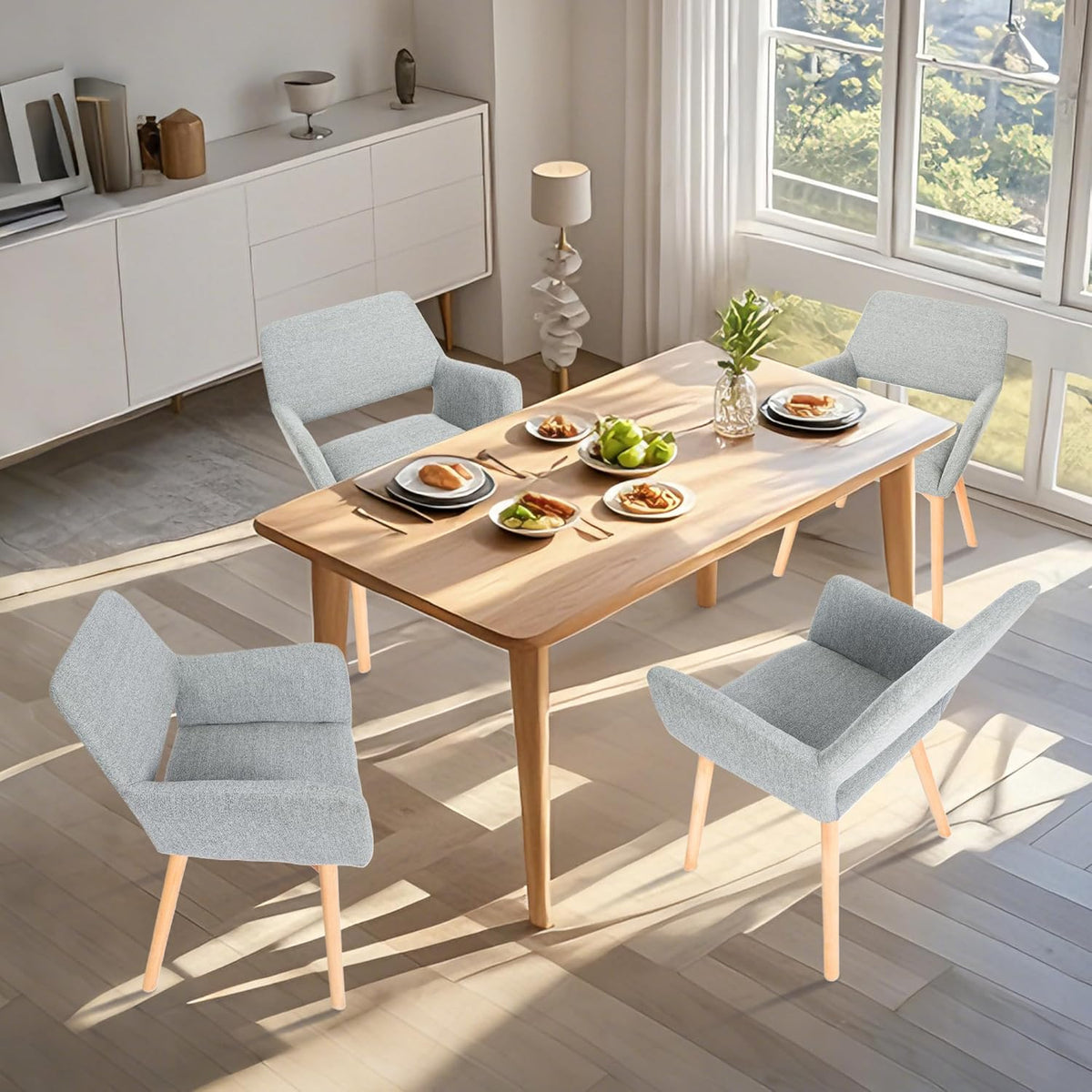 CangLong Eetkamerstoel, set van 2 - Modern, Scandinavian, Dining Chairs - Comfortabel, Duurzaam, Elegant - Grijs, Wood, Fabric