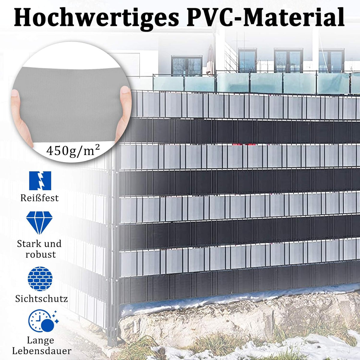 PVC Privacystroken – Inkijkwerende Stroken – Hekwerk Bescherming – Zichtwerende Folie – Windscherm – Duurzaam PVC 450 g/m² – Inclusief 90 Bevestigingsclips 195m x 19cm Lichtgrijs