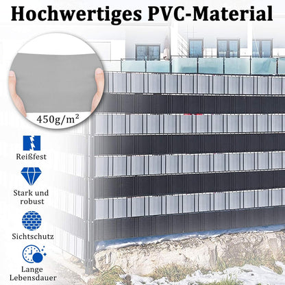 PVC Privacystroken – Inkijkwerende Stroken – Hekwerk Bescherming – Zichtwerende Folie – Windscherm – Duurzaam PVC 450 g/m² – Inclusief 90 Bevestigingsclips 195m x 19cm Lichtgrijs
