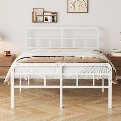 Bedframe 160 x 190 met Hoofdbord en Voeteneind, 46 cm Hoogte Metaal Tweepersoonsbed met Zware Metalen Lattenbodem, Minimalistisch Ontwerp, Eenvoudig te Monteren, Geluidsarm, Wit