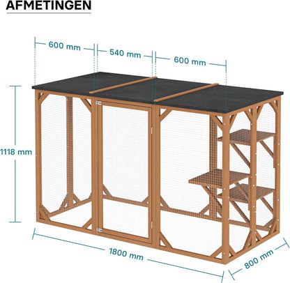 Houten outdoor huisdier box voor katten 180 x 80 x 114 inch met 3 platforms