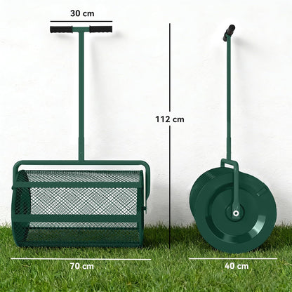 Outsunny Compost Spreader, 24" Peat Moss Spreader with Height Adjustable T Shaped Handle and Metal Mesh Basket, Garden Spreader for Seeding, Spreading Manure, Green - QUORE