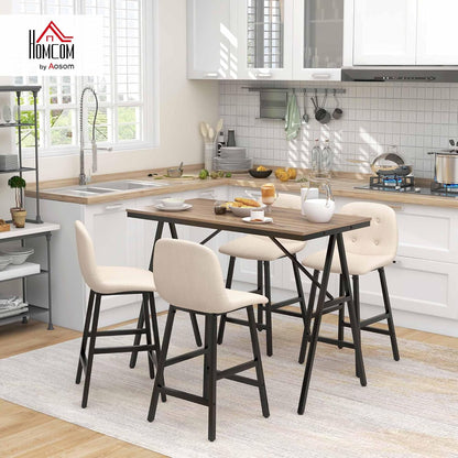 HOMCOM Bartisch mit Barhocker Set, 5-teilige Essgruppe, Küchentisch, Bistrotisch mit 4 Pieces, Bartisch Set für Küche, Wohnzimmer, Stahl, Beige, 120 x 60 x 91 cm - QUORE