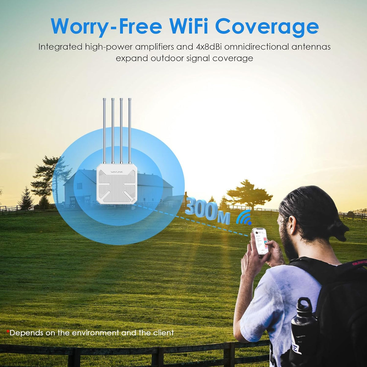 WAVLINK WiFi6 Outdoor Access Point, Long Range Outdoor WiFi, Dual Band 2.4G + 5G AX3000 Mesh Extender met PoE/4x8dBi high-gain antennes/IP67 weerbestendige behuizing/signaalboosterversterker