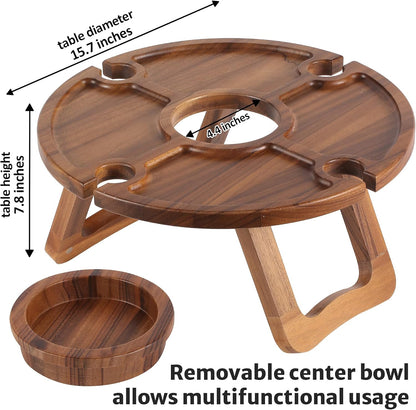 Klappbarer Weintisch - Hält Weingläser und -Flaschen an ihrem Platz - Outdoor Weintisch - Tragbarer Weintisch - Picknicktisch Mini Campingtisch Weinglashalter Holz - Outdoor Wine Table Picnic Table