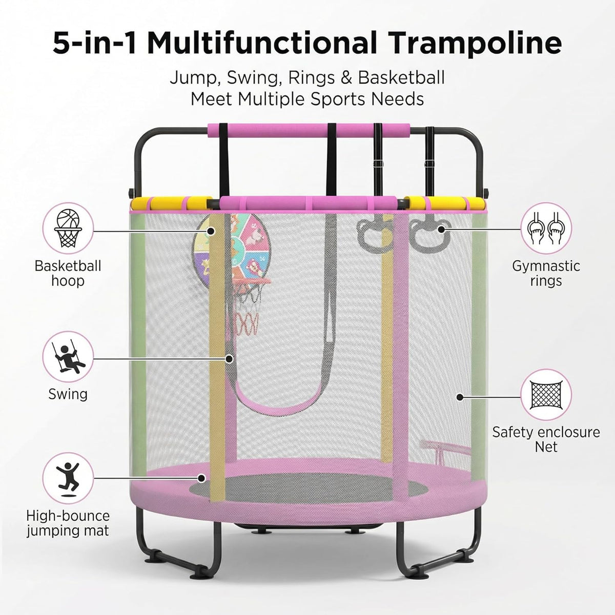 Trampoline voor kinderen, verstelbare baby peuter trampoline met basketbalring, indoor outdoor peuter trampolines, geschikt voor verjaardagscadeaus