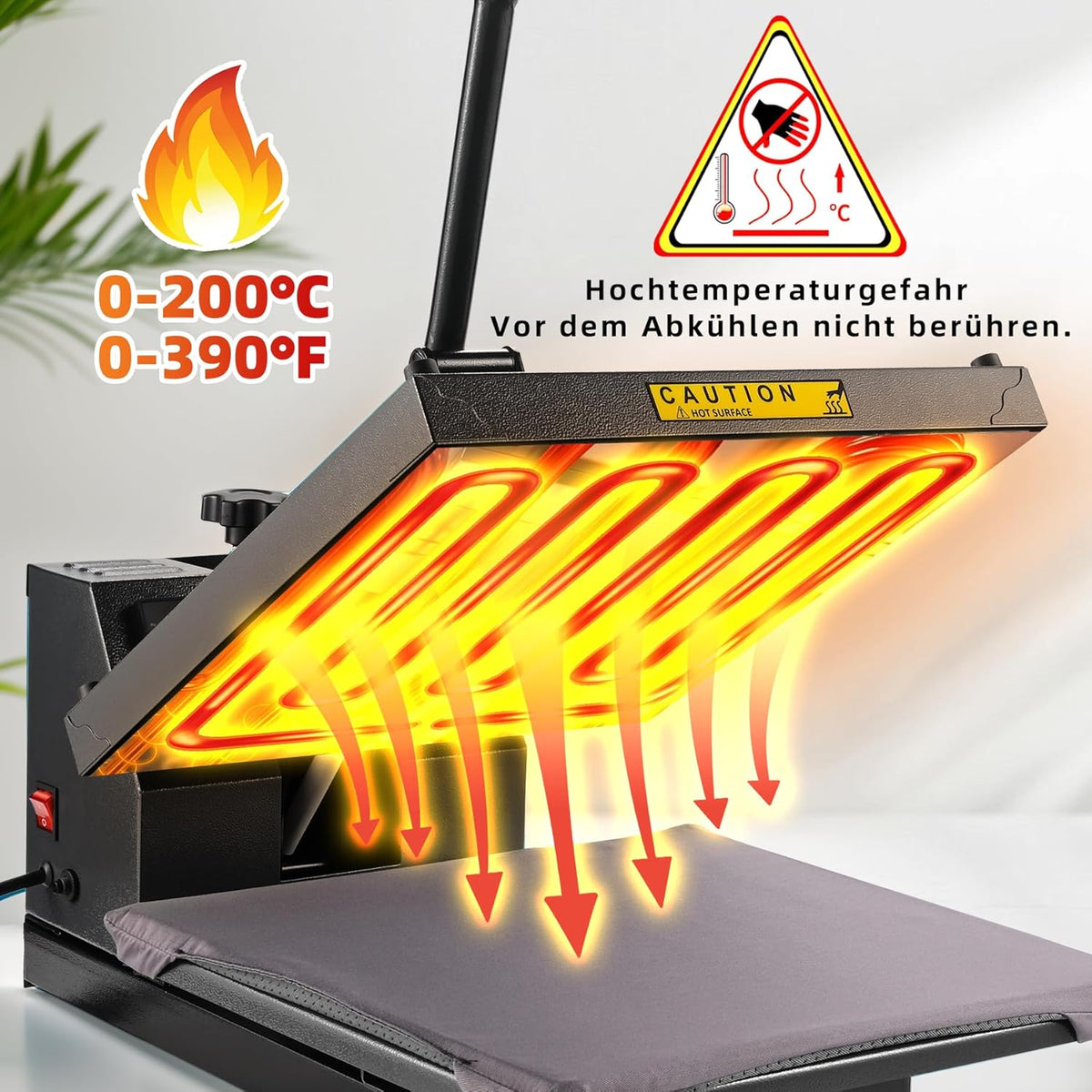 Professionele sublimatiemachine – Hittepers – Sublimatiepers – Thermopers – Transferpers – Voor Hoeden, T-Shirts En Hout – 38 x 38 cm – 1600 W
