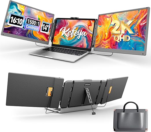 14 inch Draagbare Triple Scherm Uitbreiding – Laptop Monitor – Schermvergroting – Mobiel Scherm – Dubbel Scherm – 2K QHD Resolutie – 1500:1 Contrastverhouding - QUORE