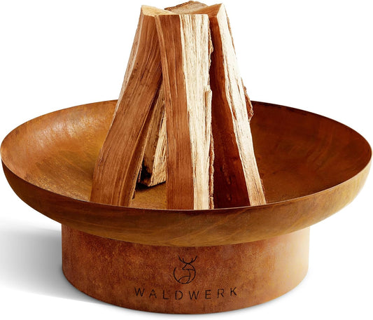 WALDWERK Vuurschaal Design – Vuurschalen voor in de tuin – Vuurplaats van 2 mm dik staal – Vuurkorf van 55 cm met moderne roestpatina-look