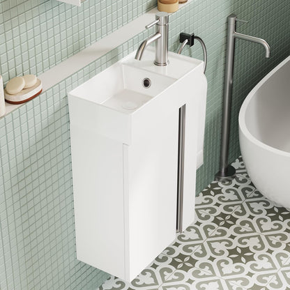 Badkamermeubel 40 cm Met Wastafel – Kleine Wastafelkast Met Opbergruimte Voor Gastentoilet, Ruimtebesparend, Matwit