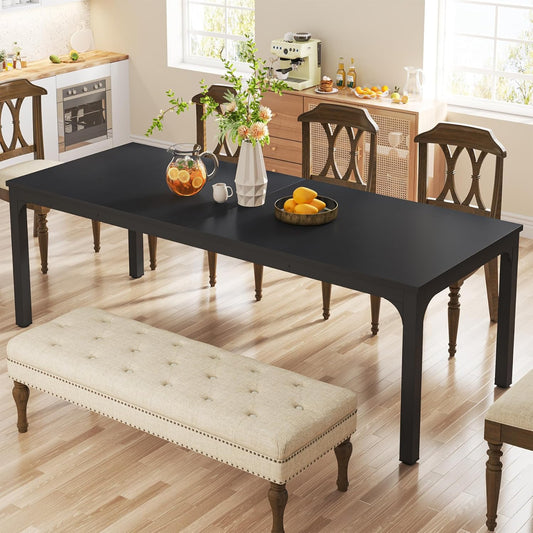 Tribesigns Dining Table for 6 to 8 People, Rectangular Kitchen Table with Sturdy Metal Legs for Living and Dining Room, Industrial Design, 200 x 70 x 75 cm, Black