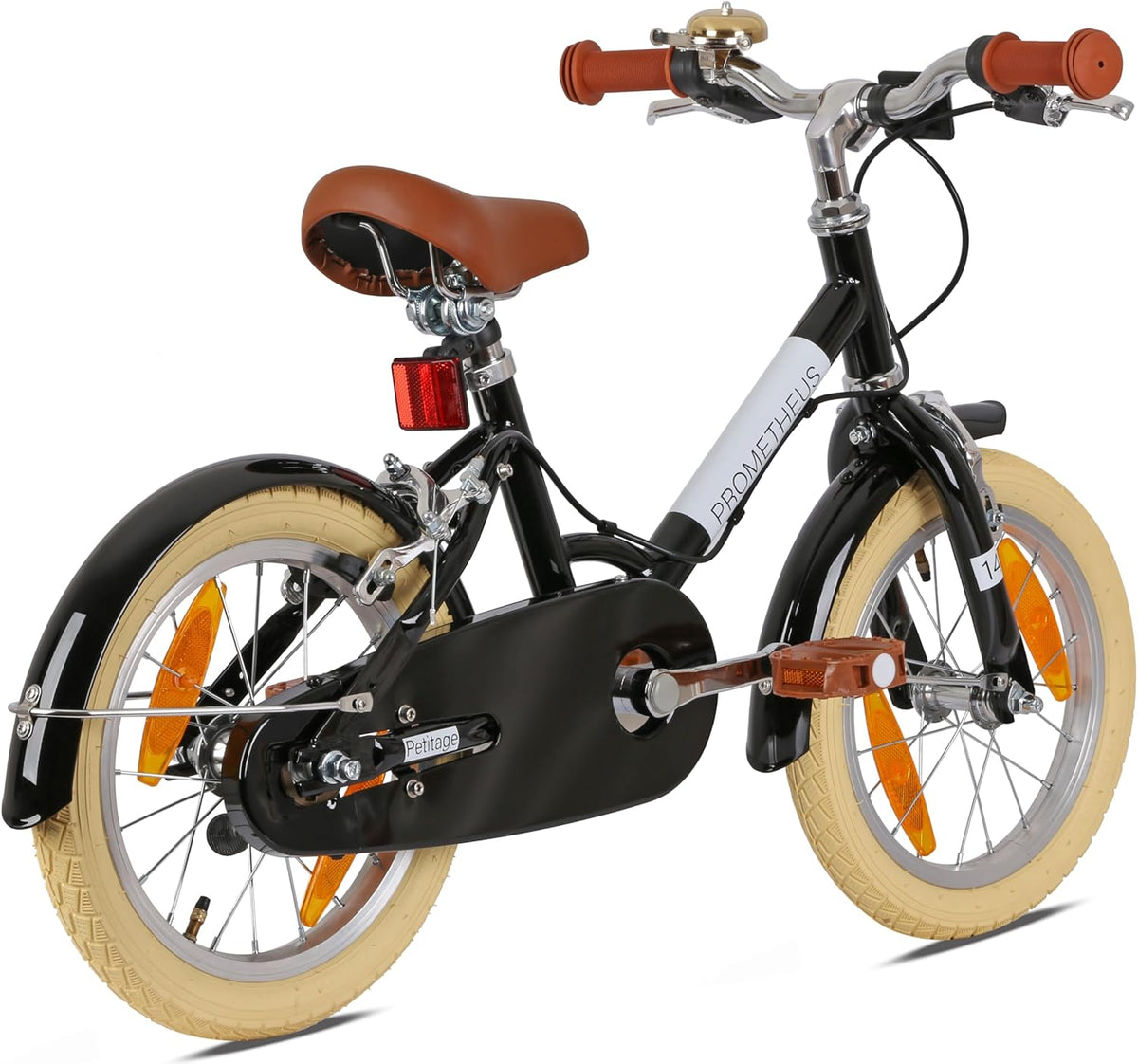PROMETHEUS BICYCLES Retro Kinderfiets 14 inch vanaf 4 jaar - Kinderfiets voor meisjes en jongens, fiets voor kinderen PETITAGE in zwart