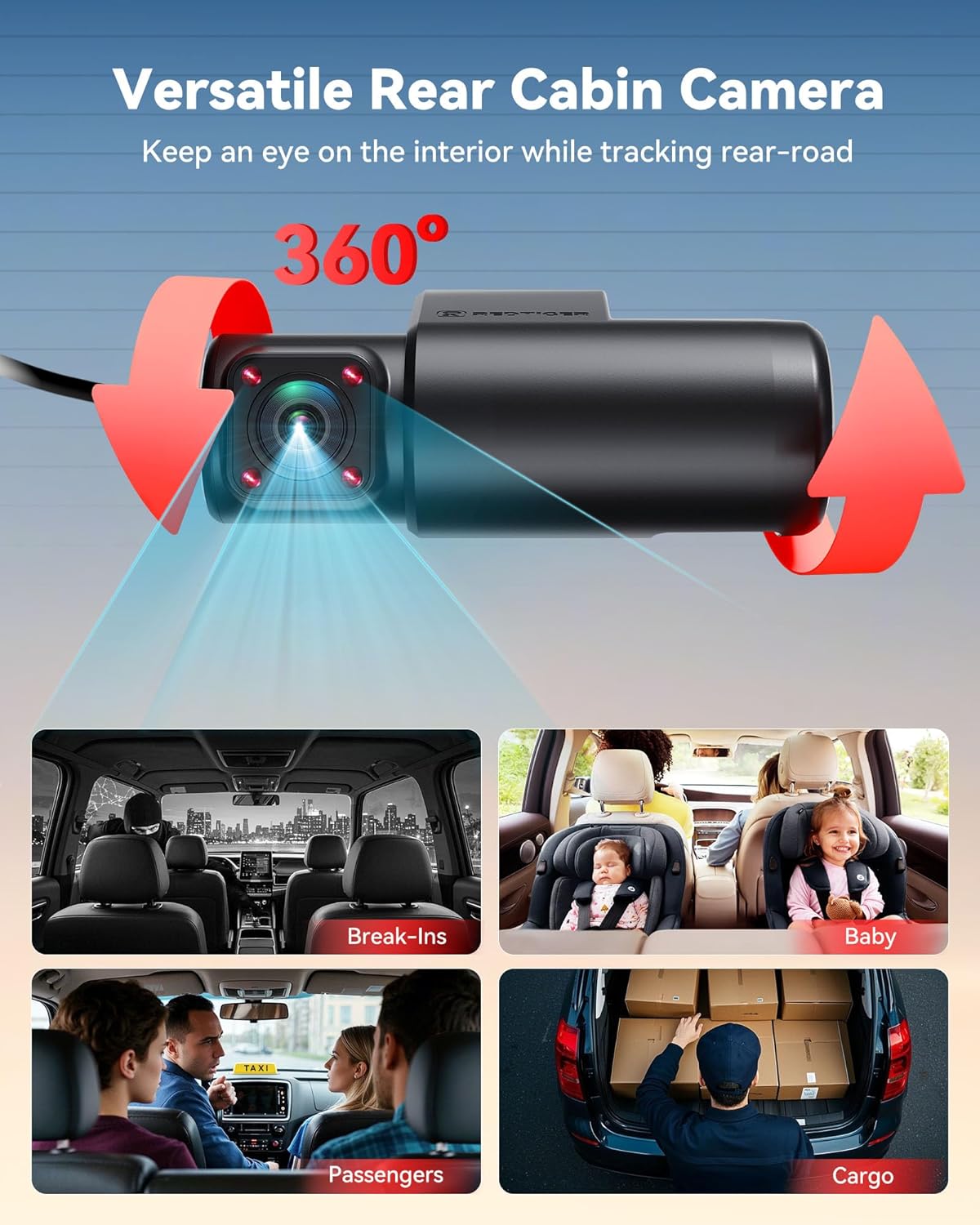 4-Kanaals Dashcam – Autocamera – Rijcamera – Parkeercamera – Autorijcamera – 2.7K Voorcamera – 360° Draaibare Achtercamera