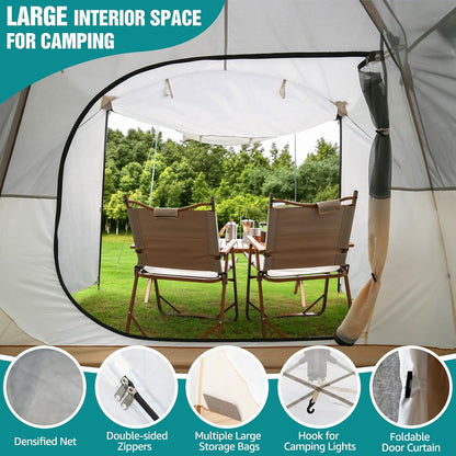 Chihee Campingtent, pop-up draagbare tent, familietent, 2 deuren, direct op te bouwen, extra groot, weerbestendige tent, 4-seizoenen, tent met afgeschermde veranda, luifel, inclusief regenfly-draagtas