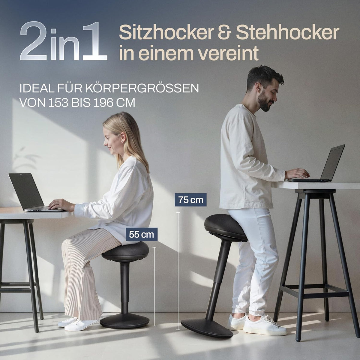 Ergonomische Bureaukruk – Schommelkruk – Wiebelkruk – Zitkruk – Balanskruk – 2-In-1 Zit- En Stahulp – In Hoogte Verstelbaar
