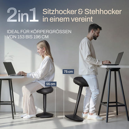 Ergonomische Bureaukruk – Schommelkruk – Wiebelkruk – Zitkruk – Balanskruk – 2-In-1 Zit- En Stahulp – In Hoogte Verstelbaar