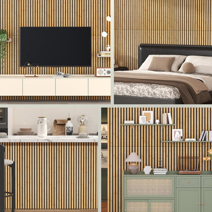 Bamboe Akoestische Panelen – Akoestisch Paneel – Wandpanelen – Houten Latten Paneel – Lamellenwand – Zelfklevend – 100% Bamboe, 4 Stuks 110 x 52 x 1,7 cm