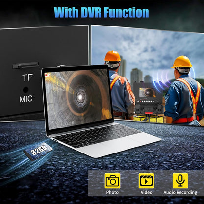Inspectiecamera 30 m, 7 inch IPS-monitor, endoscopische camera met DVR 12 ledlampen, IP68 waterdichte leidingscamera met 32 GB SD-kaart