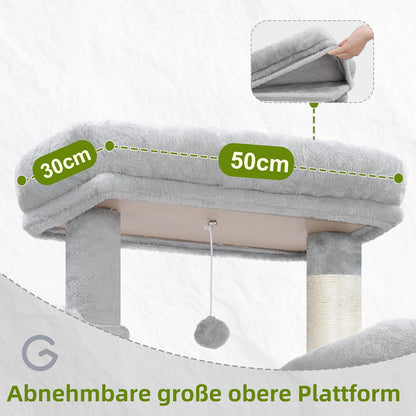 Krabpaal groot, kattenboom grote katten stabiel voor binnen, 200 cm kattenkrabpaal met ruime platforms, kattenholen, hangmat, sisalzuilen, lichtgrijs GCT031W