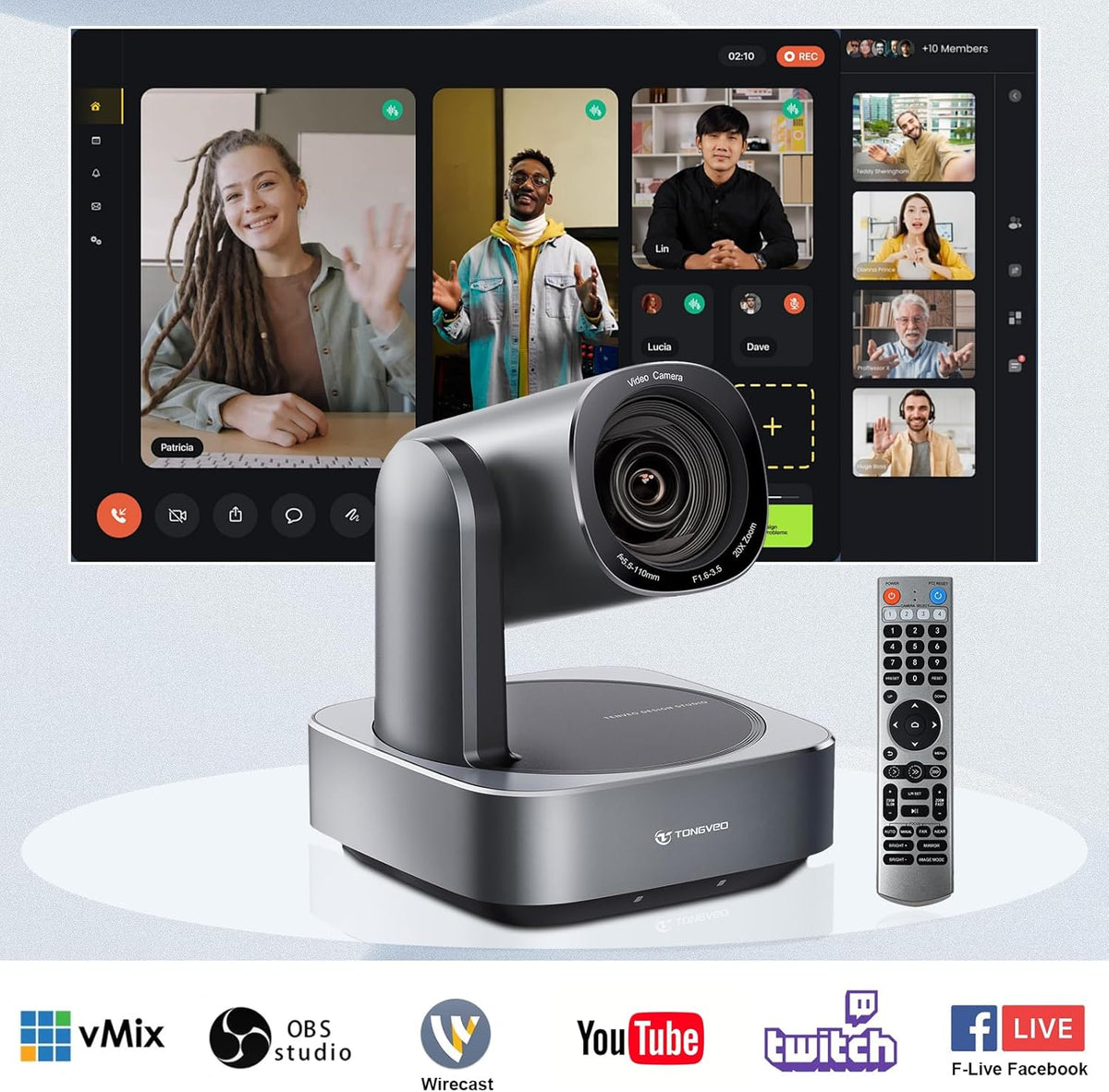 PTZ-Camera – Conferentiecamera – Livestream Camera – Videoconferentiecamera – Vergadercamera – Full HD 1080p 60 fps – 20x Optische Zoom