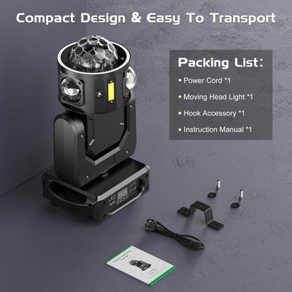 150W Moving Head LED RGBW Beam Disco Ball Party Light Strobe Light Effects for Disco Party Club Christmas Stage Light - QUORE