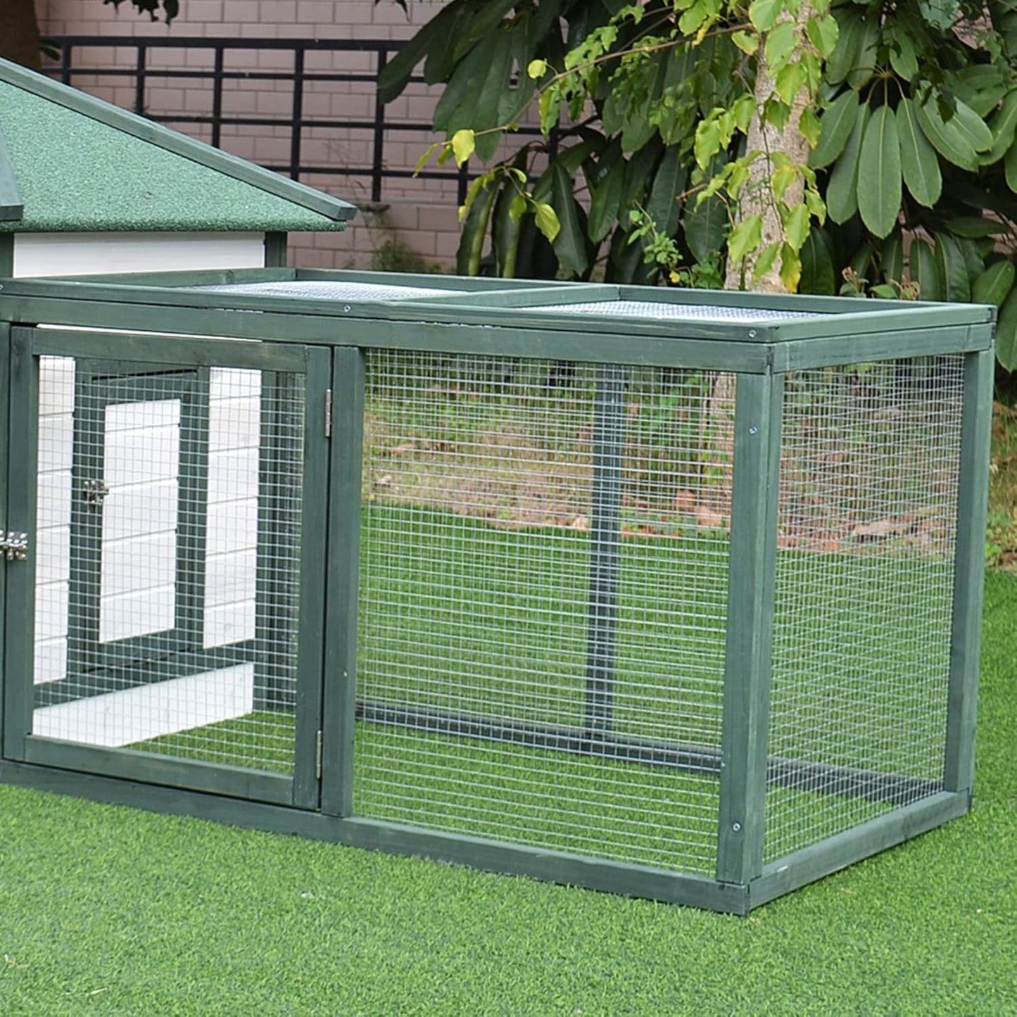 PawHut chicken coop with run chicken house, chicken coop with stick laying nest solid wood natural 196 x 76 x 97 cm - QUORE