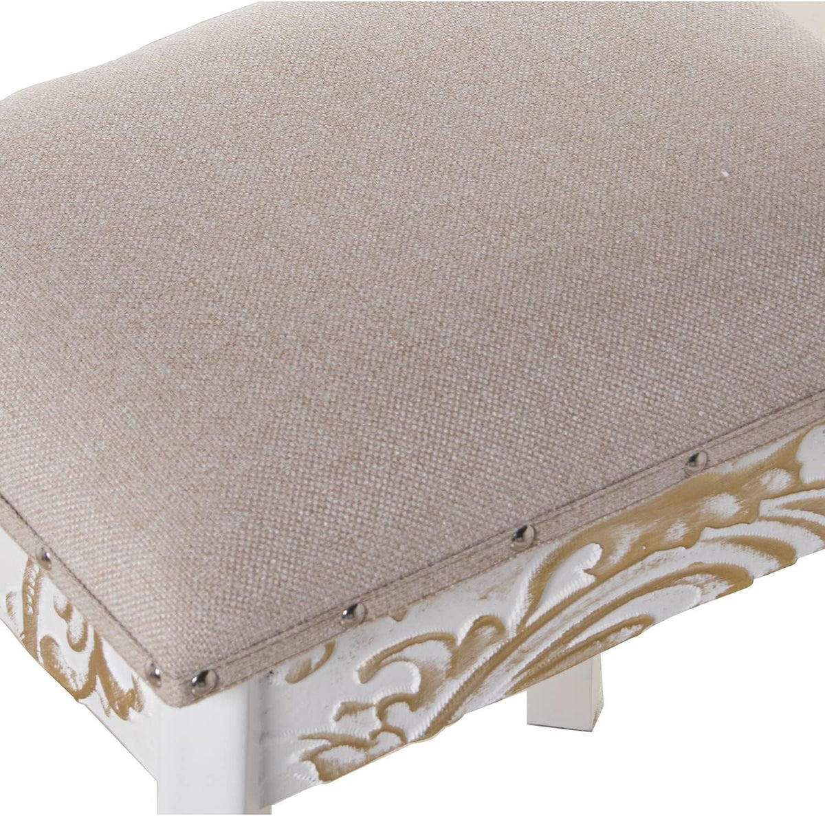 DRW Make-uptafel met 3 laden van bewerkt hout met kruk in wit en goud, 90 x 32,5 x 80 cm en kruk 40 x 34 x 43 cm