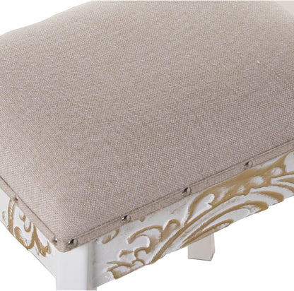 DRW Make-uptafel met 3 laden van bewerkt hout met kruk in wit en goud, 90 x 32,5 x 80 cm en kruk 40 x 34 x 43 cm